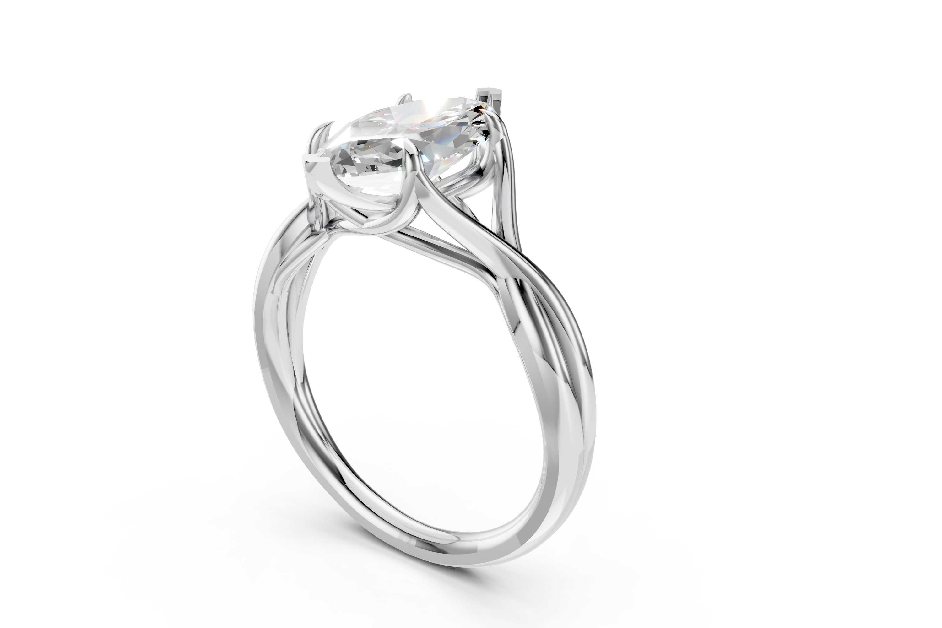 Exquisite Platinum Oval and Pear Diamond Cluster Ring (US Size 7.5)